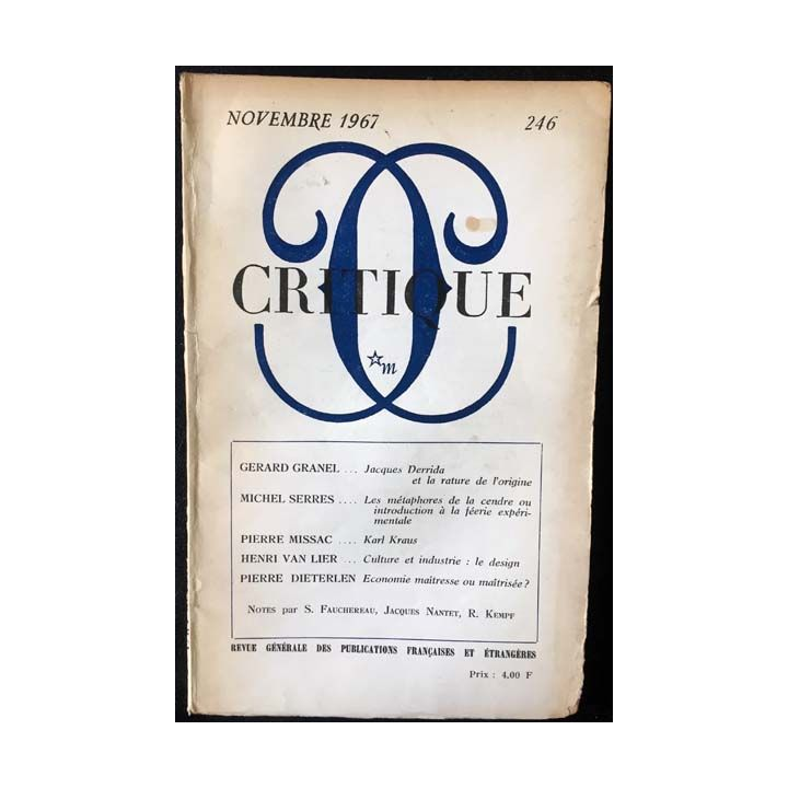 1. Critique n°246 Revue générale des publications françaises et étrangères Novembre 1967 aux éditions de Minuit