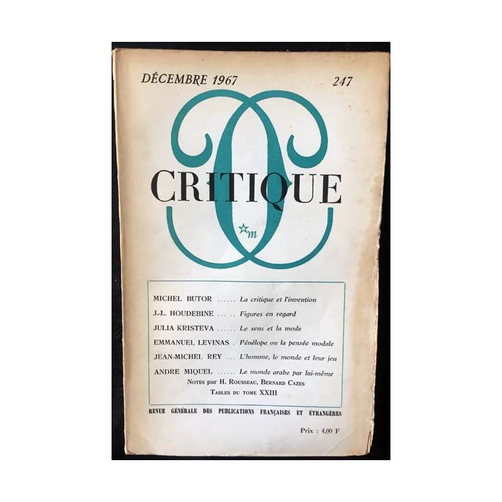 1. Critique n°247 Revue générale des publications françaises et étrangères Décembre 1967 aux éditions de Minuit