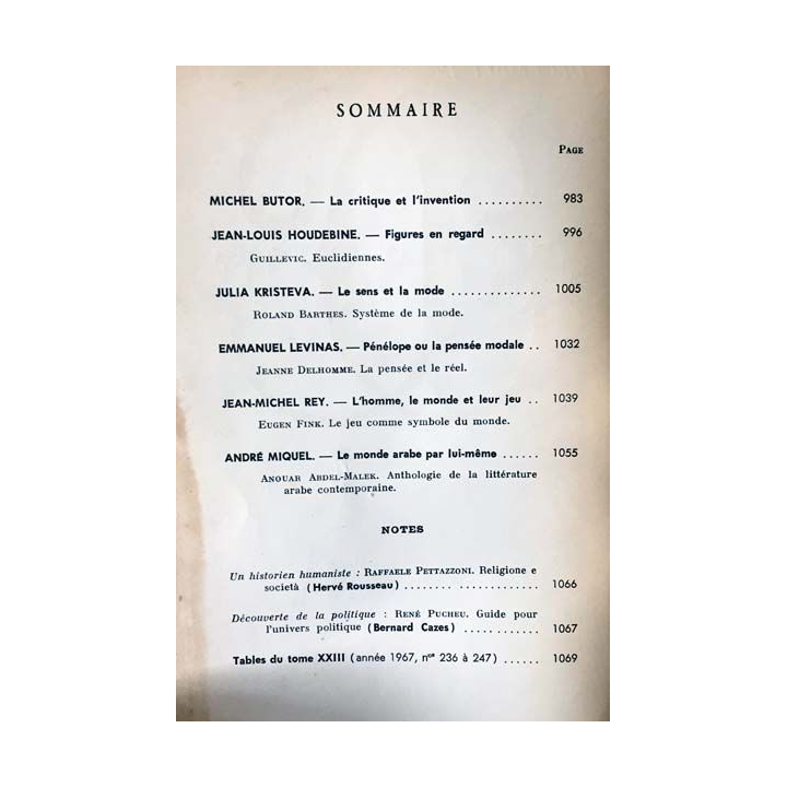 1. Critique n°247 Revue générale des publications françaises et étrangères Décembre 1967 aux éditions de Minuit