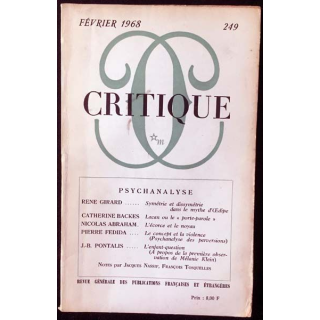 1. Critique n°249 Revue générale des publications françaises et étrangères Février 1968 aux éditions de Minuit