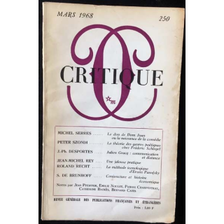 1. Critique n°250 Revue générale des publications françaises et étrangères Mars 1968 aux éditions de Minuit