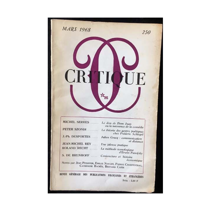 1. Critique n°250 Revue générale des publications françaises et étrangères Mars 1968 aux éditions de Minuit