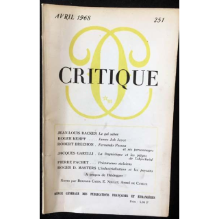 1. Critique n°251 Revue générale des publications françaises et étrangères Avril 1968 aux éditions de Minuit