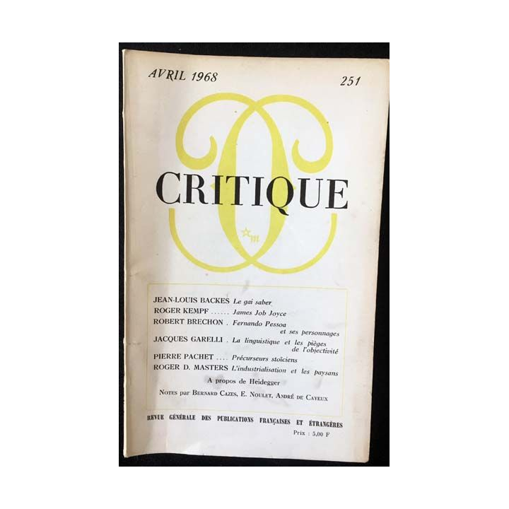 1. Critique n°251 Revue générale des publications françaises et étrangères Avril 1968 aux éditions de Minuit