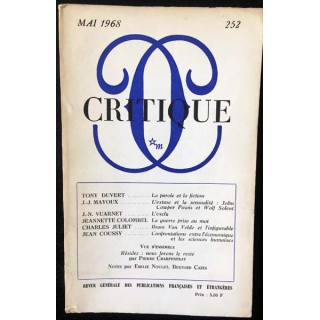 1. Critique n°252 Revue générale des publications françaises et étrangères Mai 1968 aux éditions de Minuit