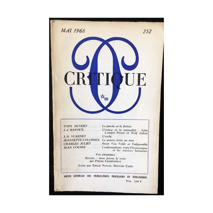 1. Critique n°252 Revue générale des publications françaises et étrangères Mai 1968 aux éditions de Minuit