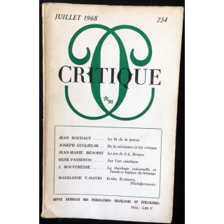 1. Critique n°254 Revue générale des publications françaises et étrangères Juillet 1968 aux éditions de Minuit