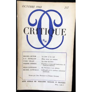 1. Critique n°257 Revue générale des publications françaises et étrangères Octobre 1968 aux éditions de Minuit