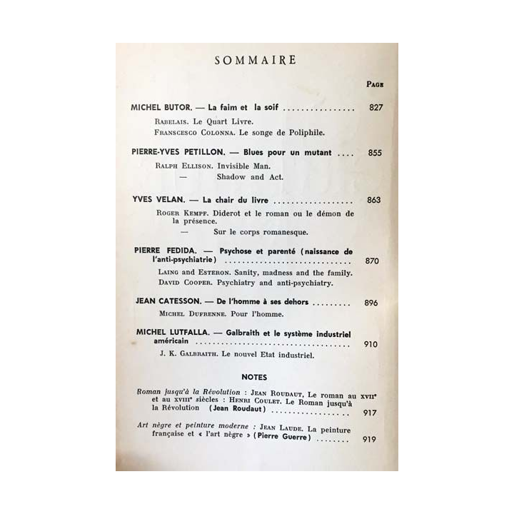1. Critique n°257 Revue générale des publications françaises et étrangères Octobre 1968 aux éditions de Minuit