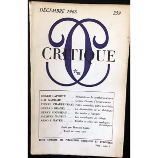 1. Critique n°259 Revue générale des publications françaises et étrangères Décembre 1968 aux éditions de Minuit
