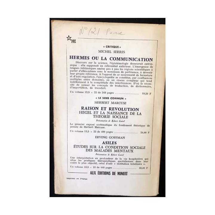 1. Critique n°259 Revue générale des publications françaises et étrangères Décembre 1968 aux éditions de Minuit