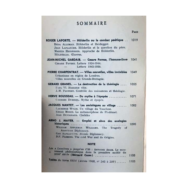 1. Critique n°259 Revue générale des publications françaises et étrangères Décembre 1968 aux éditions de Minuit