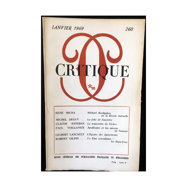 1. Critique n°260 Revue générale des publications françaises et étrangères Janvier 1969 aux éditions de Minuit