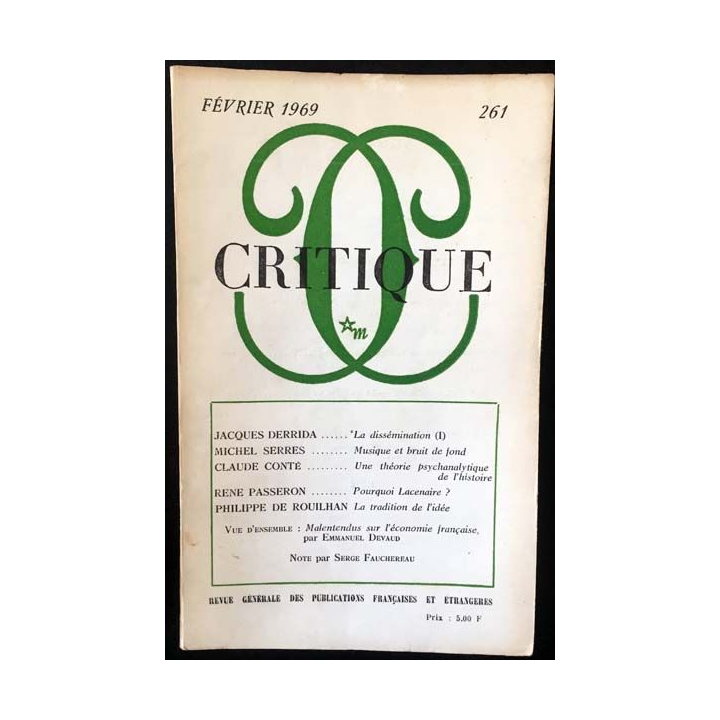 1. Critique n°261 Revue générale des publications françaises et étrangères Février 1969 aux éditions de Minuit