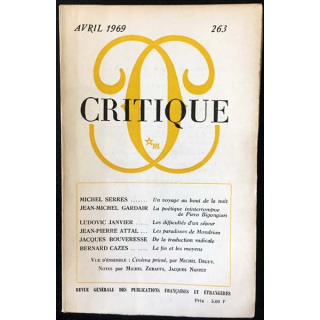 1. Critique n°263 Revue générale des publications françaises et étrangères Avril 1969 aux éditions de Minuit