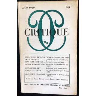 1. Critique n°264 Revue générale des publications françaises et étrangères Mai 1969 aux éditions de Minuit
