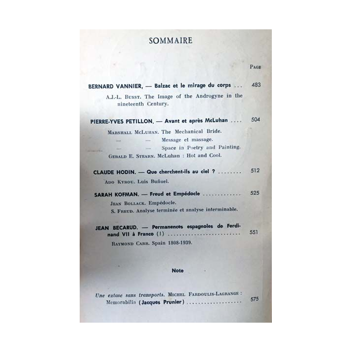 1. Critique n°265 Revue générale des publications françaises et étrangères Avril 1969 aux éditions de Minuit
