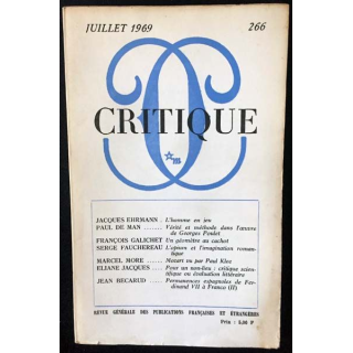 1. Critique n°266 Revue générale des publications françaises et étrangères Juillet 1969 aux éditions de Minuit