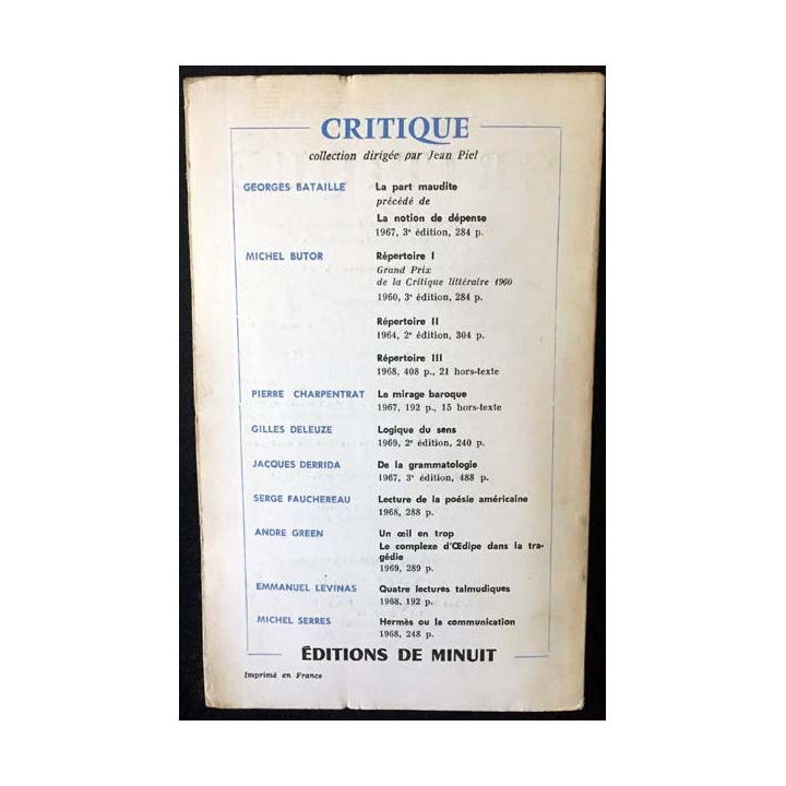 1. Critique n°266 Revue générale des publications françaises et étrangères Juillet 1969 aux éditions de Minuit