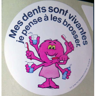 Autocollant " Mes dents sont vivantes, je pense à les brosser " de diamètre 8,8 cm
