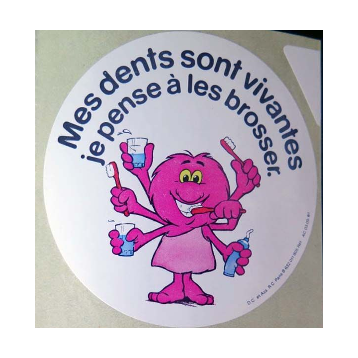 Autocollant " Mes dents sont vivantes, je pense à les brosser " de diamètre 8,8 cm