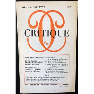 1. Critique n°270 Revue générale des publications françaises et étrangères Novembre 1969 aux éditions de Minuit