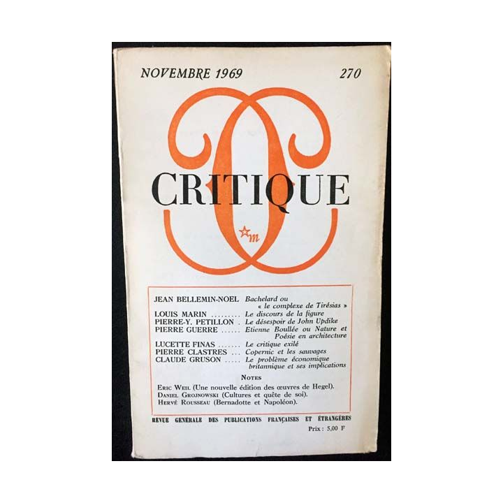 1. Critique n°270 Revue générale des publications françaises et étrangères Novembre 1969 aux éditions de Minuit