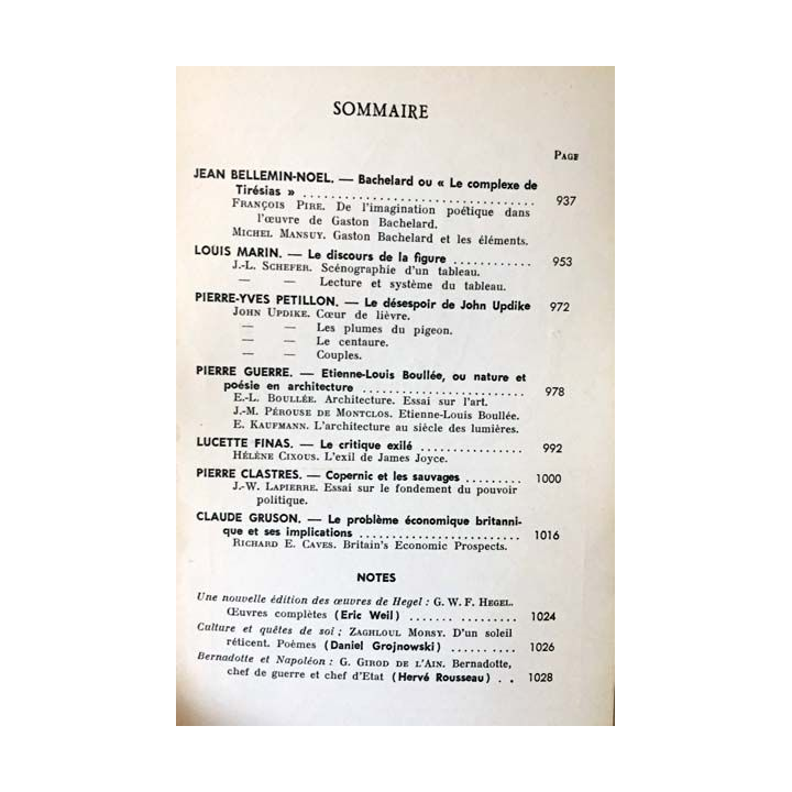 1. Critique n°270 Revue générale des publications françaises et étrangères Novembre 1969 aux éditions de Minuit