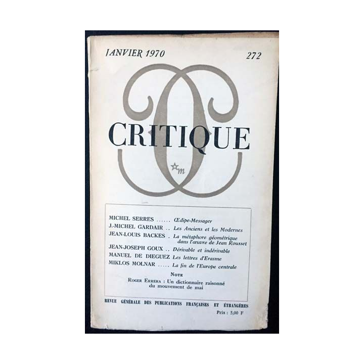 1. Critique n°272 Revue générale des publications françaises et étrangères Janvier 1972 aux éditions de Minuit
