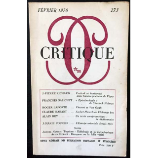 1. Critique n°273 Revue générale des publications françaises et étrangères Février 1970 aux éditions de Minuit