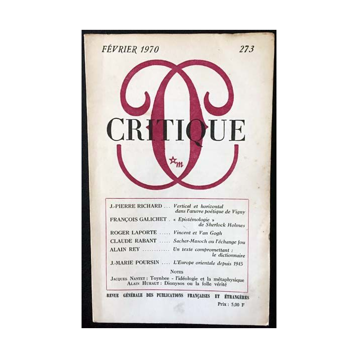 1. Critique n°273 Revue générale des publications françaises et étrangères Février 1970 aux éditions de Minuit