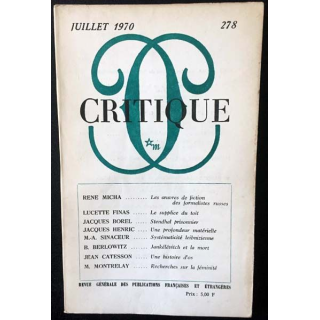 1. Critique n°278 Revue générale des publications françaises et étrangères Juillet 1970 aux éditions de Minuit