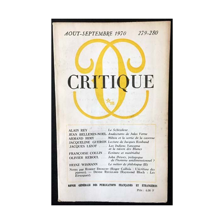 1. Critique n°279-280 Revue générale des publications françaises et étrangères Aout-Septembre 1970