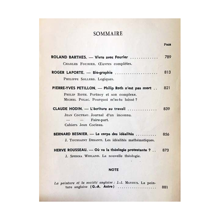 1. Critique n°281 Revue générale des publications françaises et étrangères Octobre 1970 aux éditions de Minuit