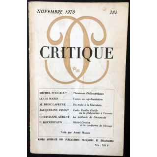 1. Critique n°282 Revue générale des publications françaises et étrangères Novembre 1970 aux éditions de Minuit