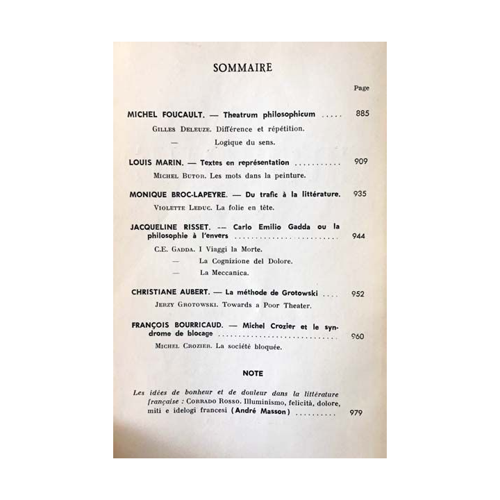1. Critique n°282 Revue générale des publications françaises et étrangères Novembre 1970 aux éditions de Minuit
