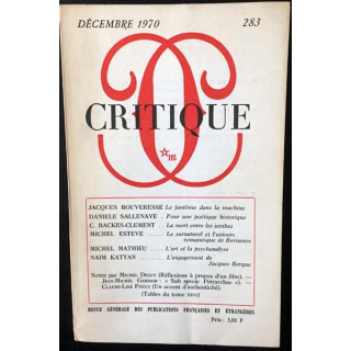 1. Critique n°283 Revue générale des publications françaises et étrangères Décembre 1970 aux éditions de Minuit