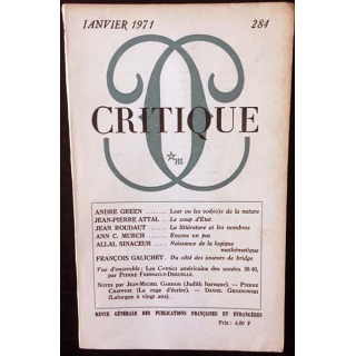 1. Critique n°284 Revue générale des publications françaises et étrangères Janvier 1971 aux éditions de Minuit