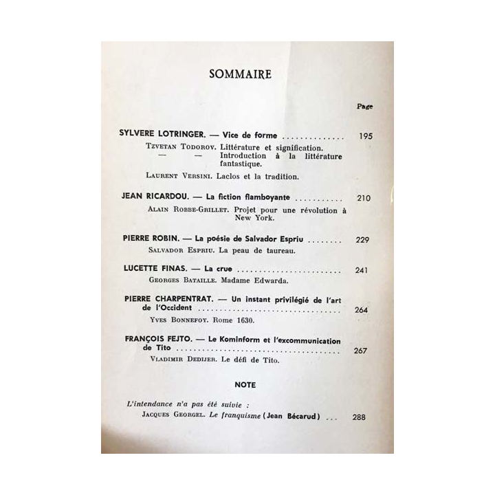 1. Critique n°286 Revue générale des publications françaises et étrangères Mars 1971 aux éditions de Minuit