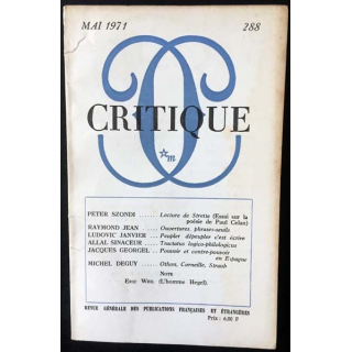 1. Critique n°288 Revue générale des publications françaises et étrangères Mai 1971 aux éditions de Minuit