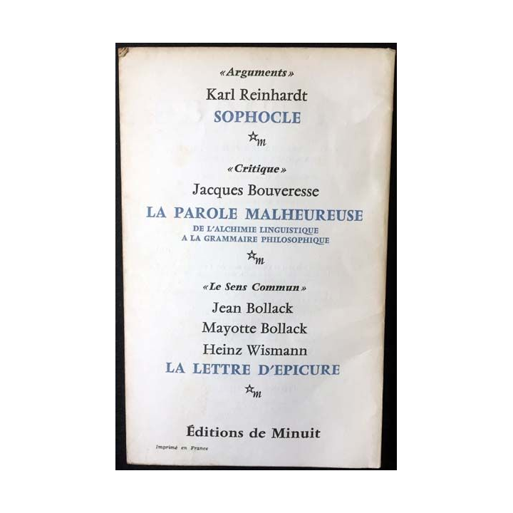 1. Critique n°288 Revue générale des publications françaises et étrangères Mai 1971 aux éditions de Minuit
