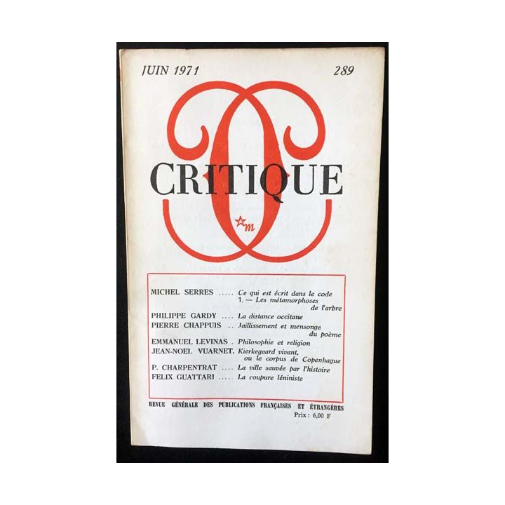 1. Critique n°289 Revue générale des publications françaises et étrangères Juin 1971 aux éditions de Minuit