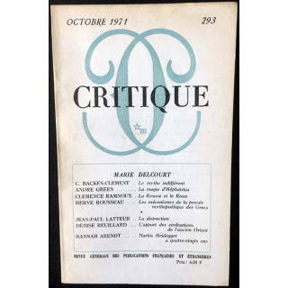 1. Critique n°293 Revue générale des publications françaises et étrangères Octobre 1971 aux éditions de Minuit