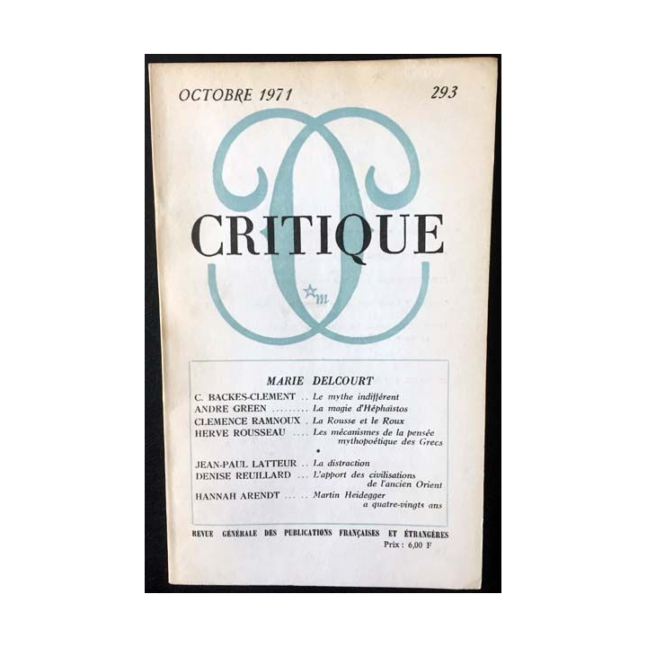 1. Critique n°293 Revue générale des publications françaises et étrangères Octobre 1971 aux éditions de Minuit