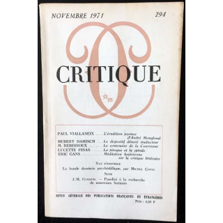1. Critique n°294 Revue générale des publications françaises et étrangères Novembre 1971 aux éditions de Minuit