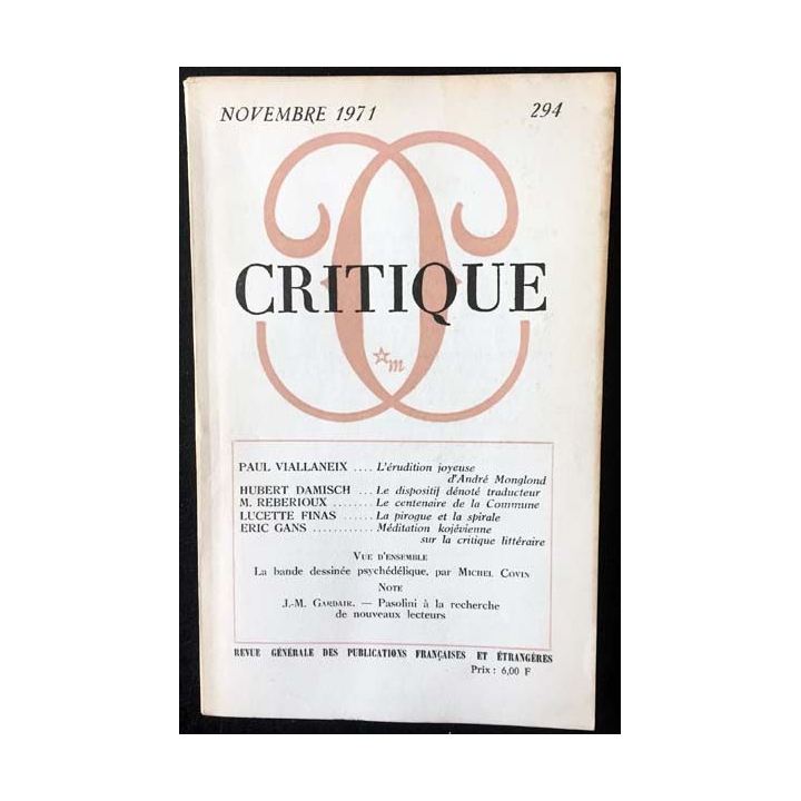 1. Critique n°294 Revue générale des publications françaises et étrangères Novembre 1971 aux éditions de Minuit