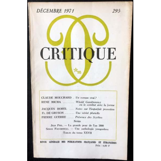 1. Critique n°295 Revue générale des publications françaises et étrangères Décembre 1971 aux éditions de Minuit