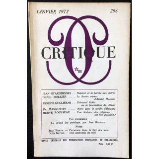 1. Critique n°296 Revue générale des publications françaises et étrangères Janvier 1972 aux éditions de Minuit
