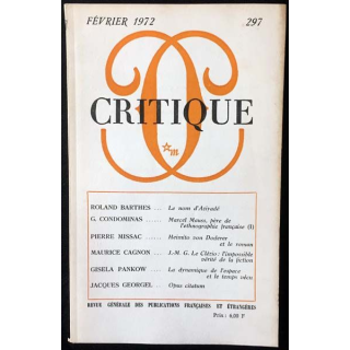 1. Critique n°297 Revue générale des publications françaises et étrangères Février 1972 aux éditions de Minuit