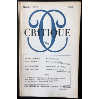 1. Critique n°298 Revue générale des publications françaises et étrangères Mars 1972 aux éditions de Minuit